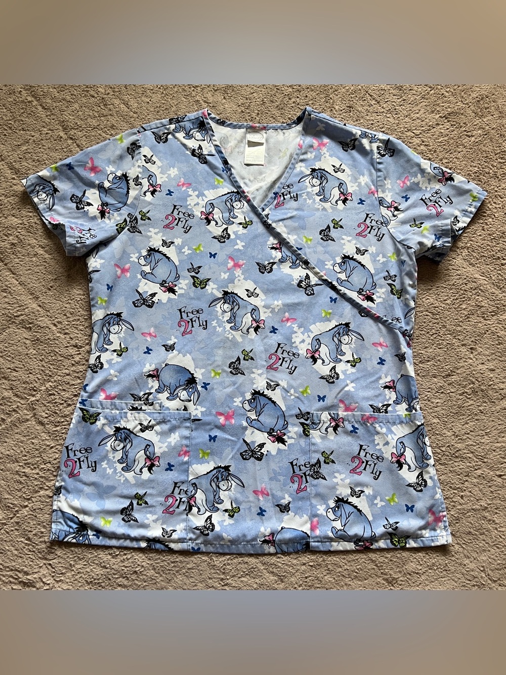 Disney Eeyore Scrub Top Medical Nursing Healthcare Utility Nurse Cute Retro Sz S